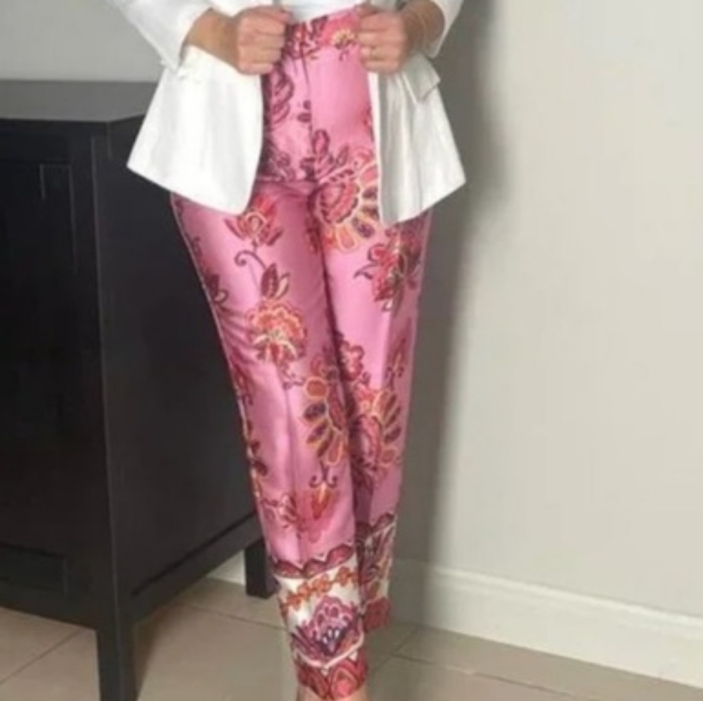 ZARA FLORAL PRINT ANKLE PANT MULTICOLOURED pink SIZES M & L